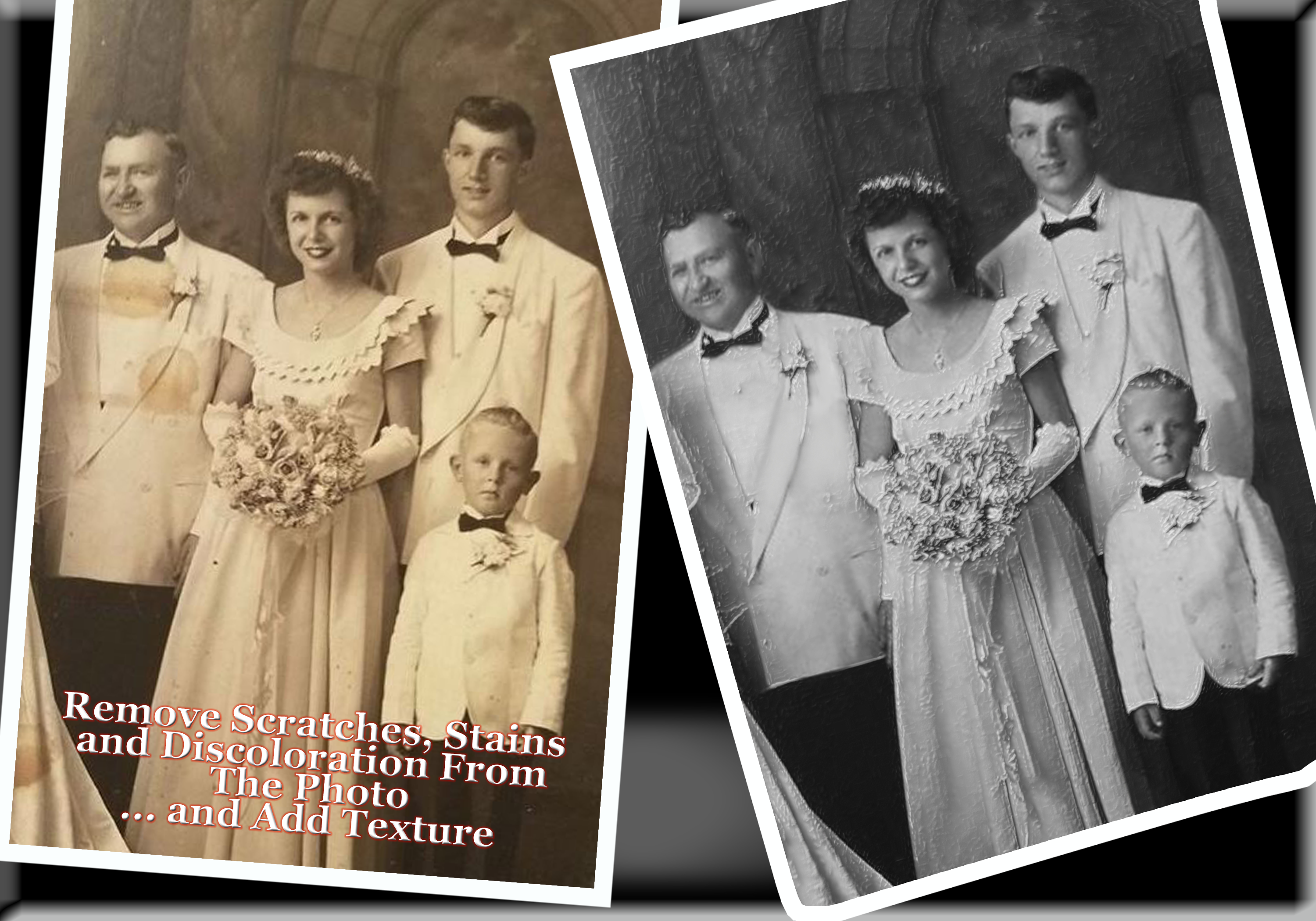 repaired photo of a 1949 wedding
